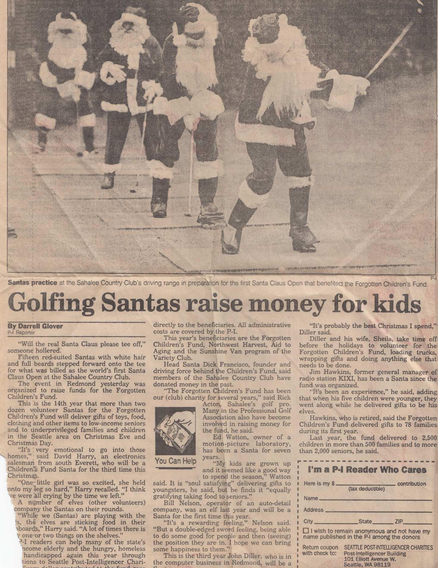 Newspaper clipping: Golfing Santas raise money for kids, Seattle P-I